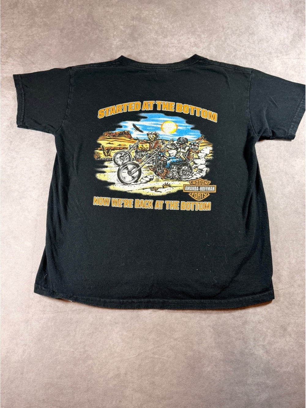 Gildan Heavy Cotton Black Motorcycle Graphic T-Shirt Medium